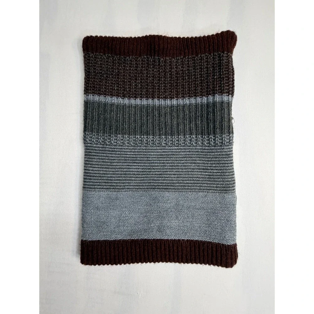 Angora Barcelona Striped Knit Neck Warmer Snood Brown Grey Made in Spain cozy